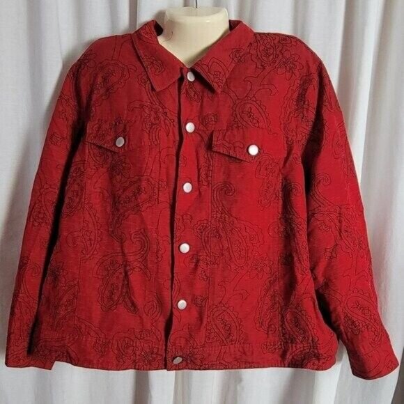 Silkland Blazer Blouse Red 2X 98% Silk embroidered Retro artsy eclectic elegant - Picture 7 of 9